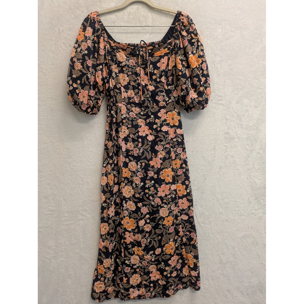 Old Navy Floral Puff Sleeve Midi Dress Womens Size‎ S Smocked Neckline
